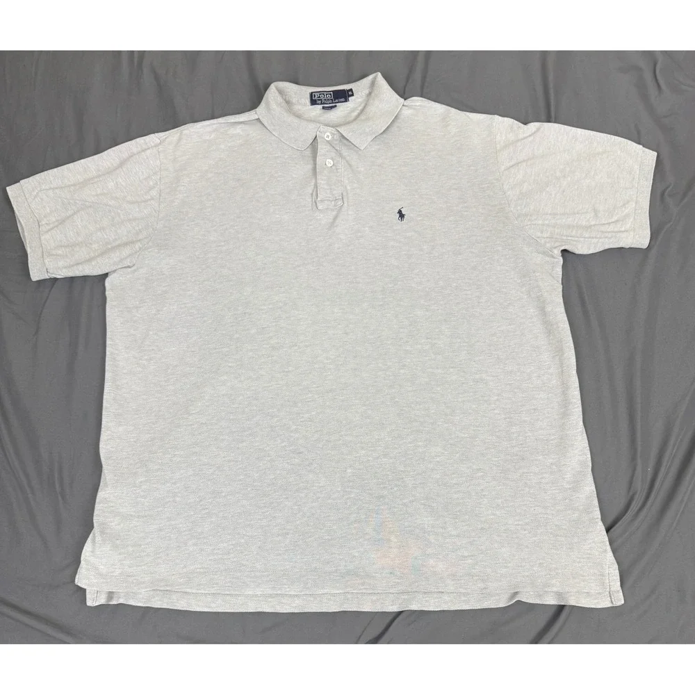 Vintage Polo Ralph Lauren Mens XL Gray Short Sleeve Pique Polo Shirt Made in USA